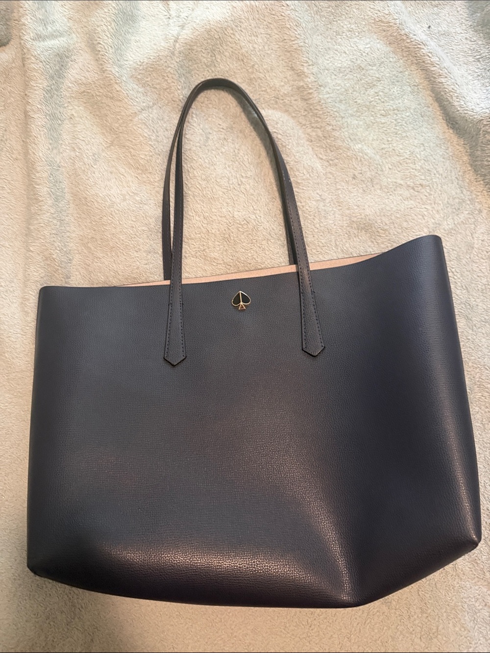 kate spade navy leather tote with blush trim